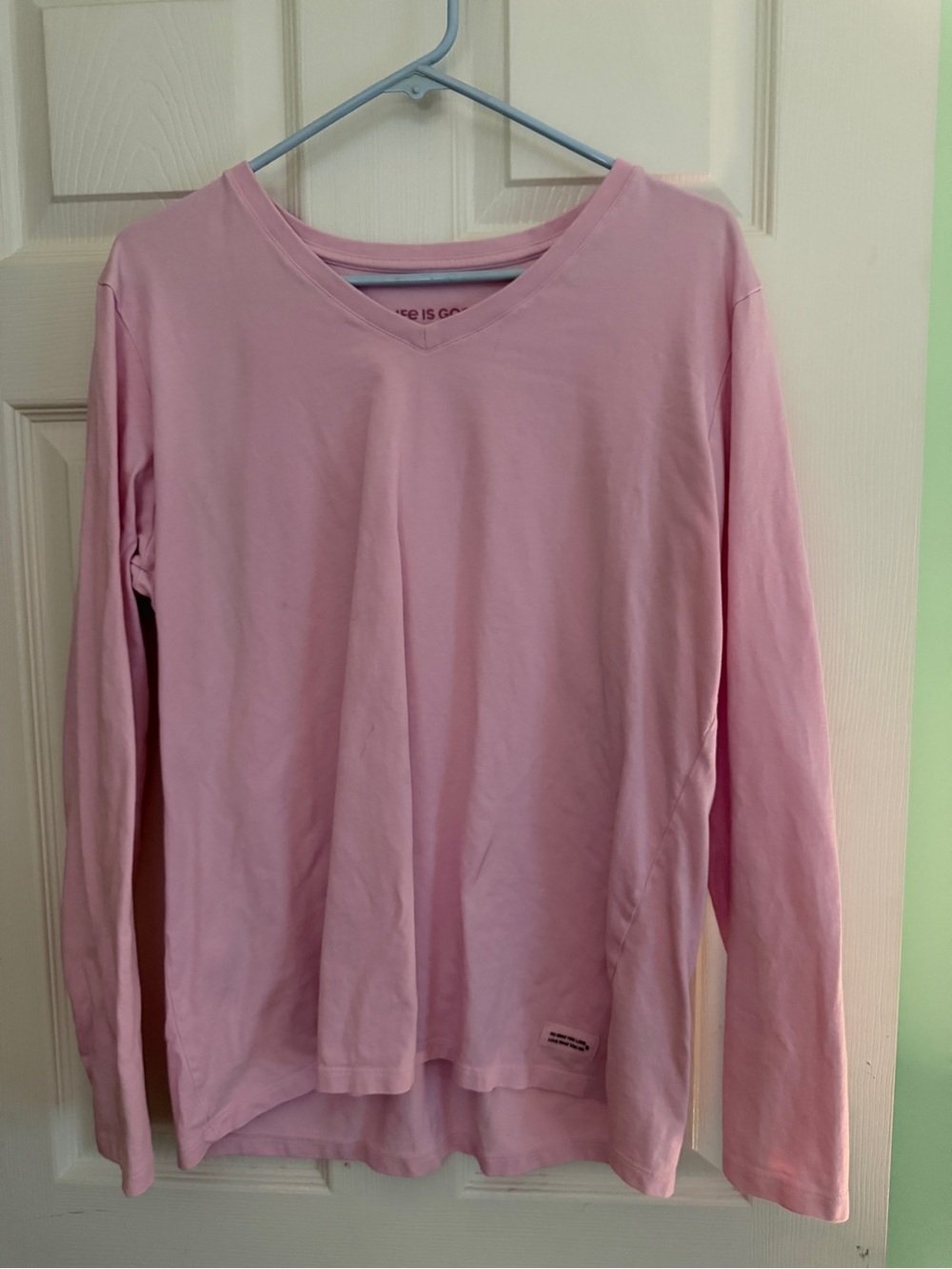 Life is Good Women's Long Sleeve Crusher Vee Blush Pink XL
